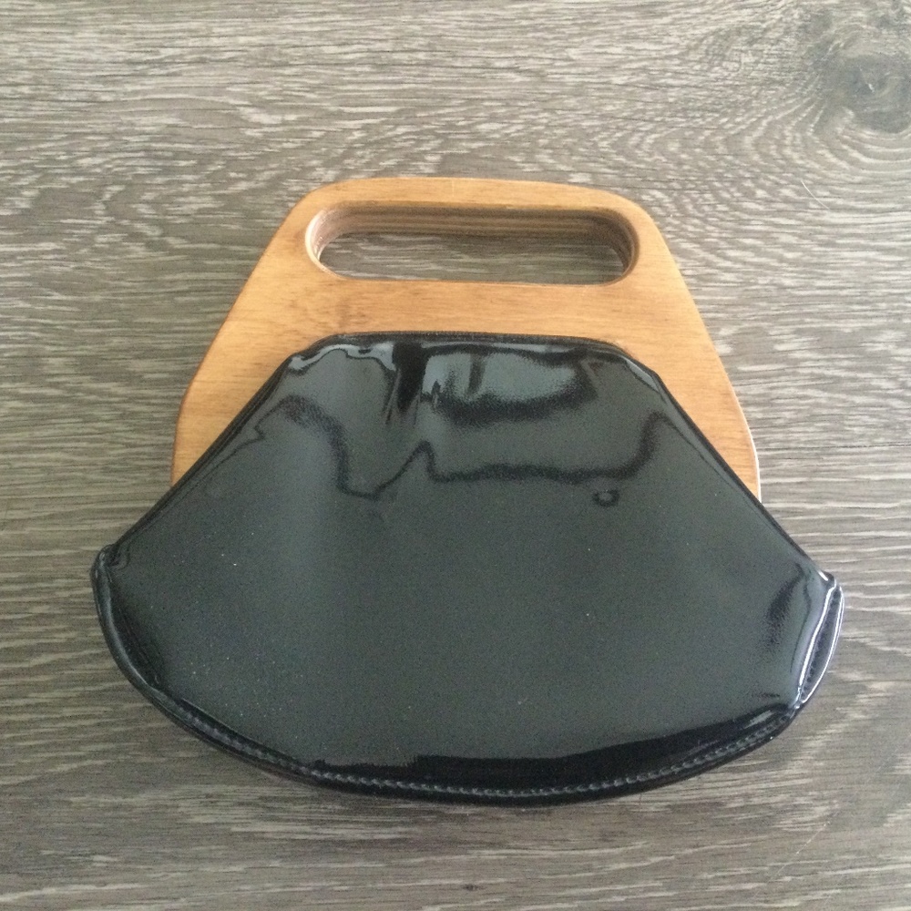 Vintage Midcentury Kids Vinyl Wooden Handle Purse